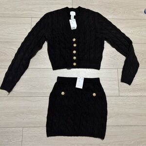 H&M Brown Cable Knit Cardigan Set